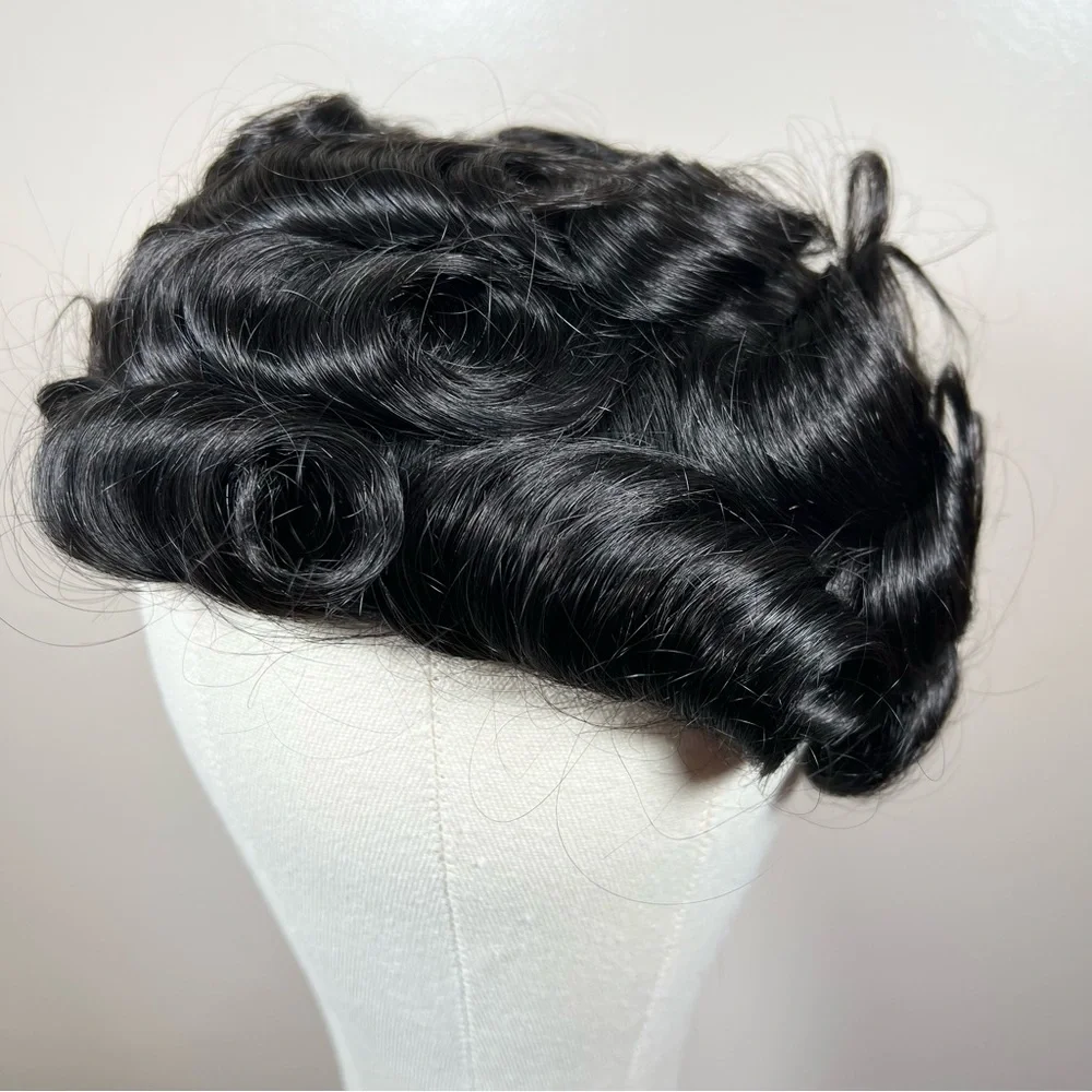 Off Black Human Hair 8x10 Natural Wave French Lace Toupee Hair Unit